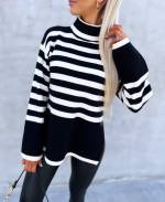 Balts Svītrains Džemperis Ar Apkakli