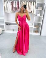 Turquoise Ilga Suknelė Su Skeltuku