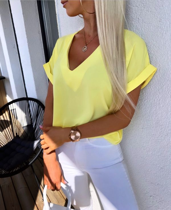 Yellow V-neck Blouse