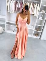 Turquoise Ilga Suknelė Su Skeltuku