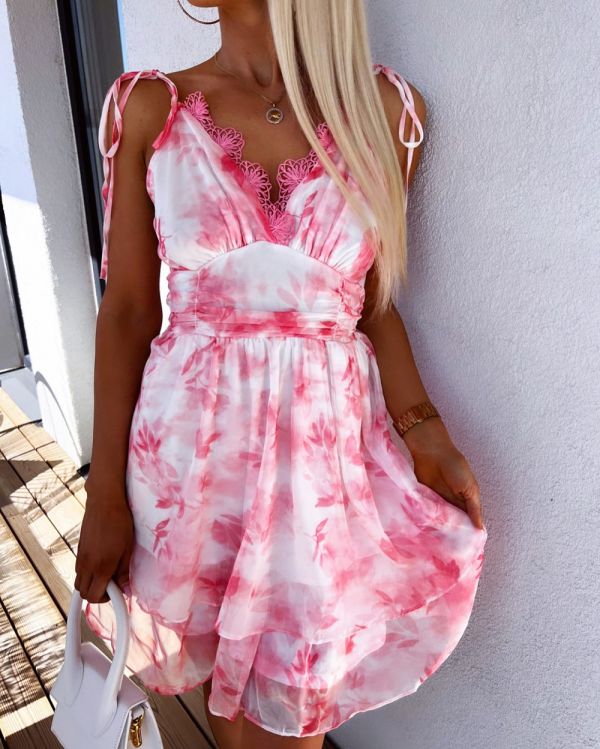 Pink Floral Chiffon Dress