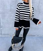 Balts Svītrains Džemperis Ar Apkakli