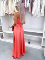 Turquoise Ilga Suknelė Su Skeltuku