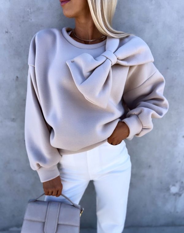 Beige Sweatshirt With A Bow