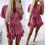 Valge Keskelt Paelaga Lühike Jumpsuit