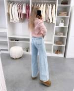 Mėlyna Tiesaus Kirpimo Džinsai