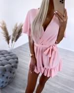 Valge Keskelt Paelaga Lühike Jumpsuit