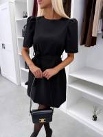 Черный Платье с поясом на талии