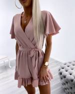 Valge Keskelt Paelaga Lühike Jumpsuit