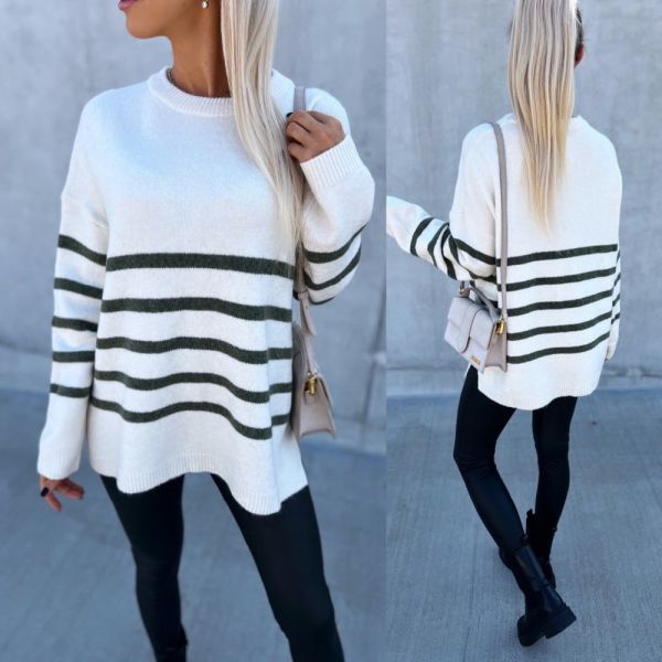 Khaki Oversized Soft Striped Sweater