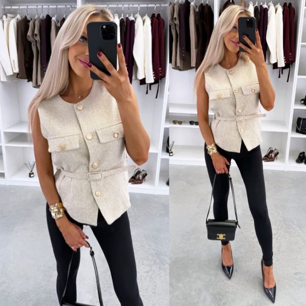 Smėlio Spalvos Liemenė-švarkas Su Diržu