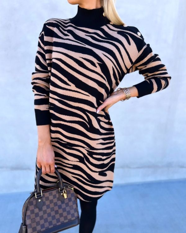 Black Zebra Pattern Sweater Dress