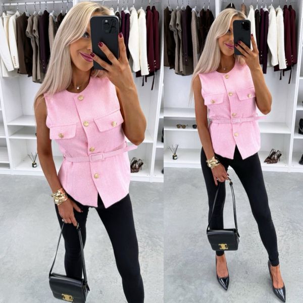 Rožinis Liemenė-švarkas Su Diržu