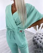 Черный Длинный комбинезон с резинкой посередине