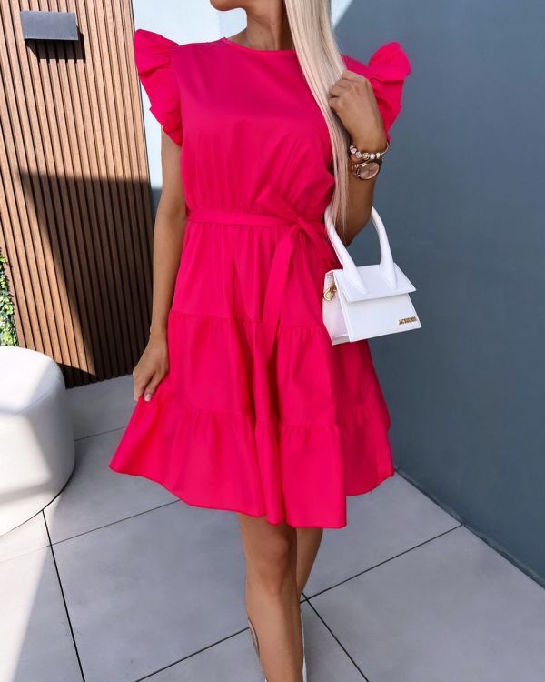 Fuchsia Adjustable Waist Dress With Ruffles