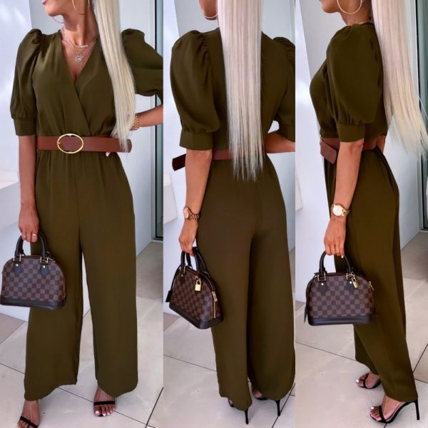 Khaki Vööga Jumpsuit