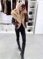 Коричневый Парка с регулируемой талией и роскошным искусственным мехом