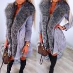 Sārts Zamšādas Jaka Ar Mākslīgās Kažokādas Apkakli