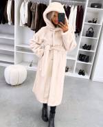 Светло-бежевый Роскошное зимнее пальто с капюшоном