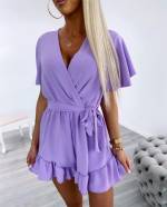 Valge Keskelt Paelaga Lühike Jumpsuit