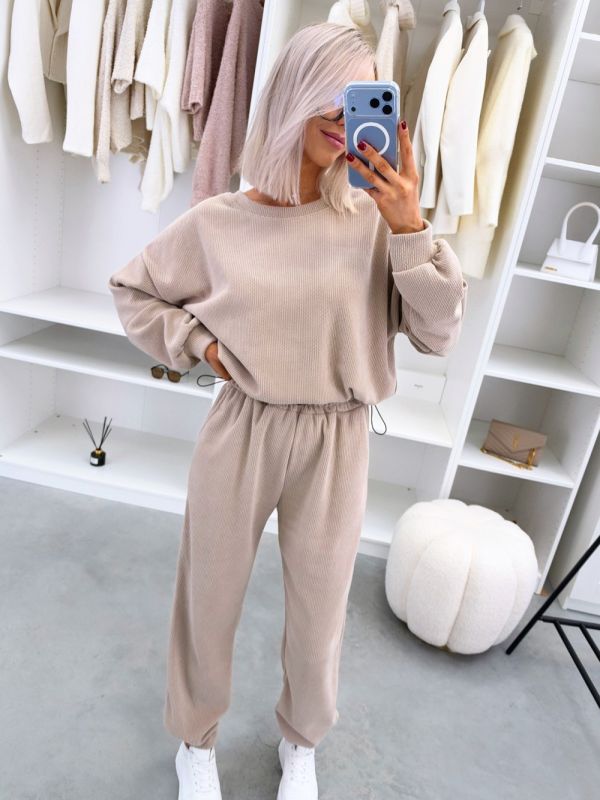 Beżowy Dwuczęściowy Komplet Homewear