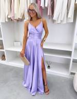 Turquoise Ilga Suknelė Su Skeltuku