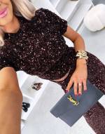 Brūns Maigs Fliteru Crop Tops