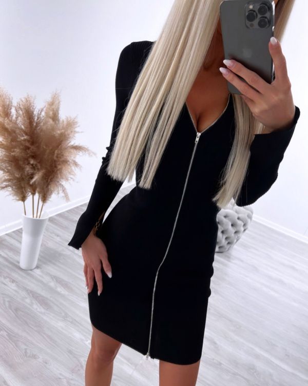 Czarny Sukienka Bodycon Zapinana Na Suwak