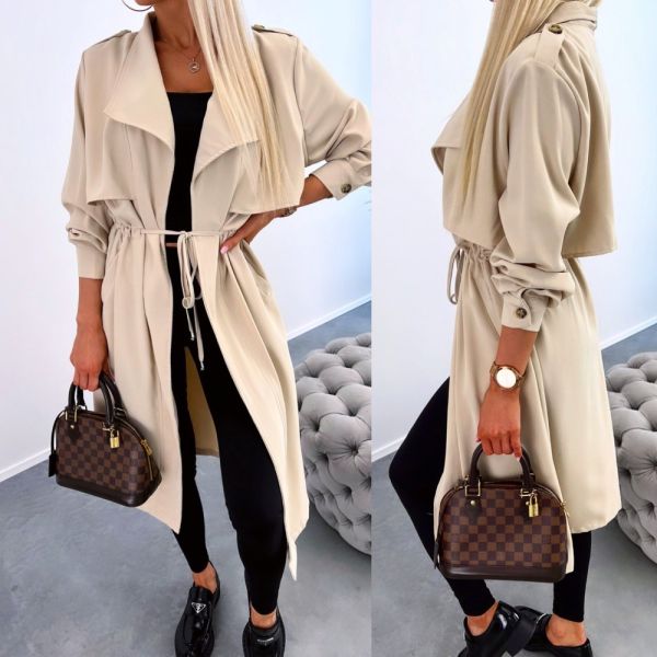 Beige Adjustable Longer Spring/autumn Jacket