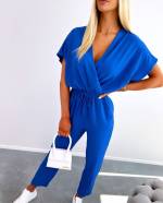 Черный Длинный комбинезон с резинкой посередине