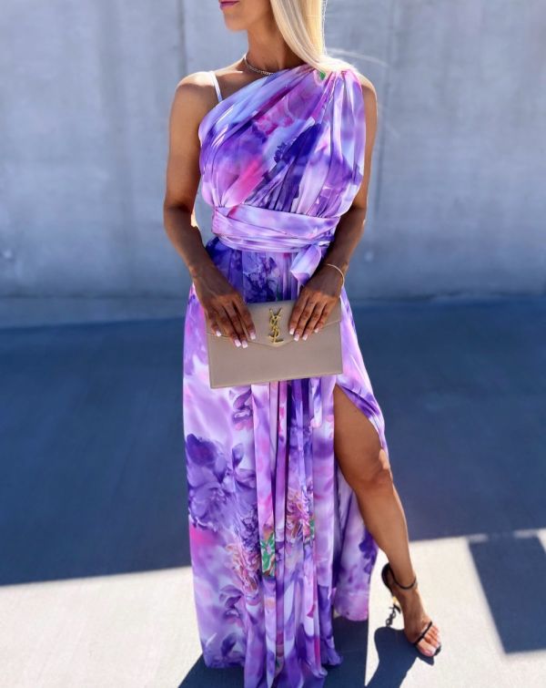 Purple Double-layer Floral Maxi Dress