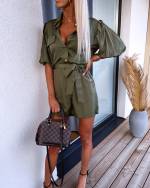 Khaki Keskelt Seotav  Jumpsuit