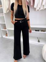 Черный Прямые мягкие эластичные джинсы с ремнем