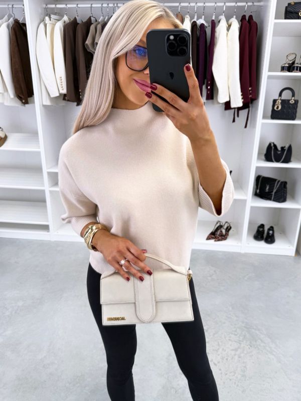 Light Beige Comfy High-neck Sweater