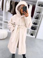 Светло-бежевый Роскошное зимнее пальто с капюшоном