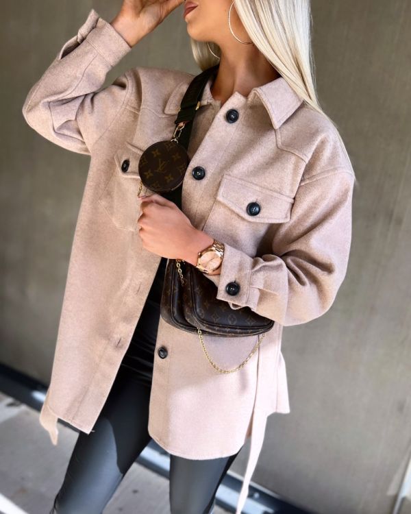 Beige Tie-waist Spring/autumn Jacket