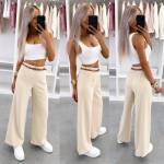 Jasnoniebieski Spodnie O Prostym Kroju Z Paskiem