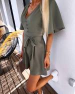 Khaki Keskelt Seotav Jumpsuit