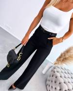 Black Straight-cut Pants With Belt