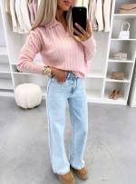 Mėlyna Tiesaus Kirpimo Džinsai