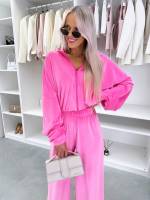 Fuksja Dwuczęściowy Komplet Dresowy Z Weluru