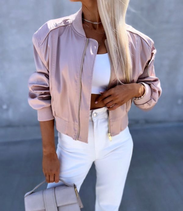 Rose Gold Oversized Satin Bomber Jacket