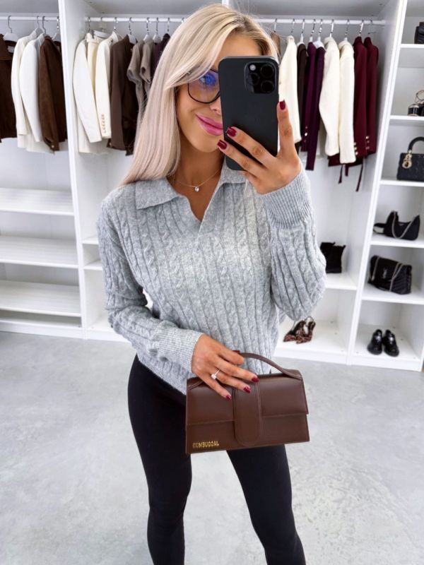 Hall V-kaelusega Pehme Sviiter