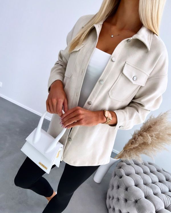 Light Beige Soft Faux-suede Oversized Jacket