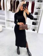 темно-красный Платье-свитер с высоким воротом и разрезом сбоку