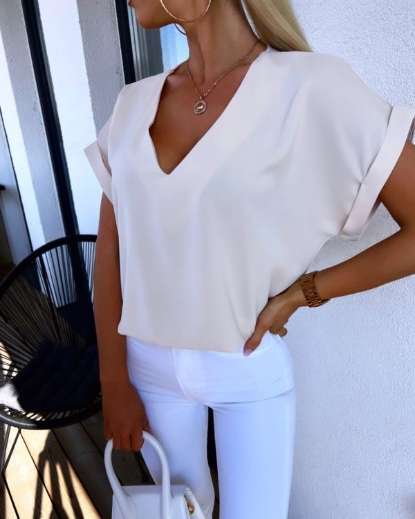 Beige V-neck Blouse