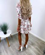 Balta Gėlėta Suknelė Su Diržu