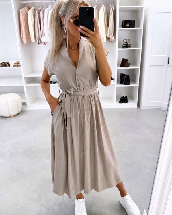 Taupe Tie-front Dress