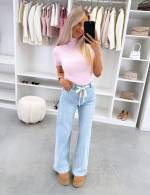 Šviesiai Mėlynas Tamprūs Ir švelnūs Tiesaus Kirpimo Džinsai