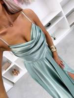 Zila Satīna Maksi Kleita